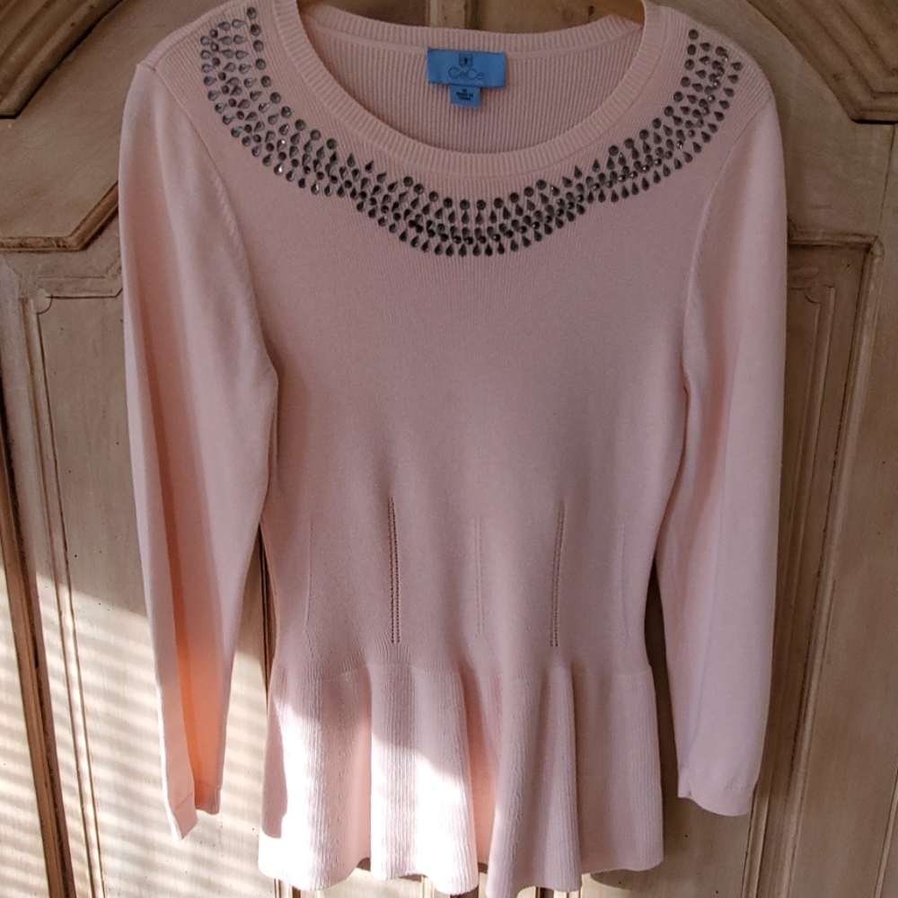 CeCe Knit top with studded neckline